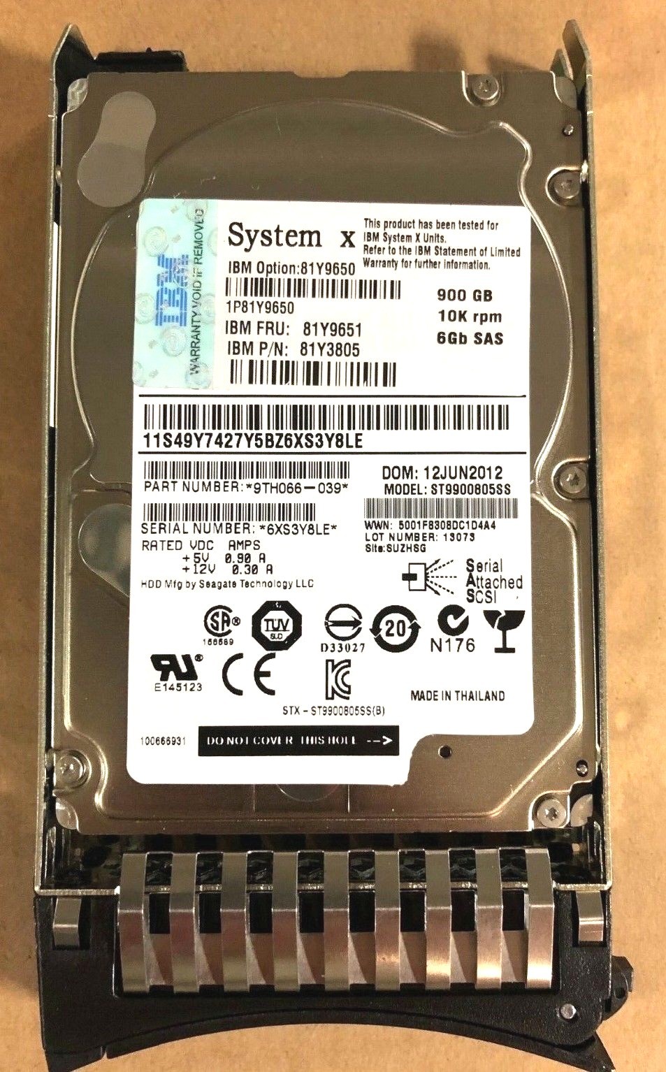 IBM 81Y9651  900GB 10K RPM 6GBPS 2.5" SAS HS HDD 81Y9650 81Y3805