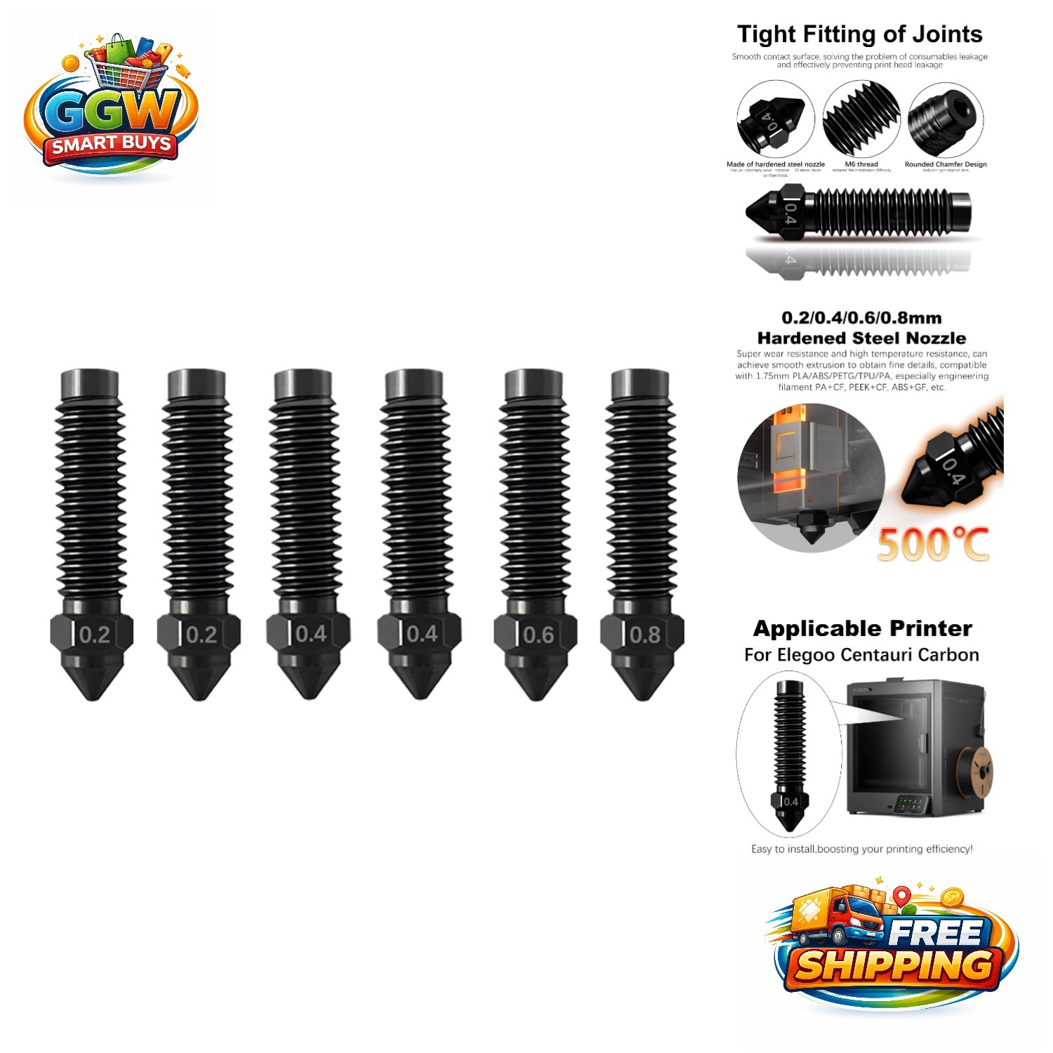 High-Temperature Steel Nozzle Set 0.2-0.8mm - Perfect for 3D Printing Excellence