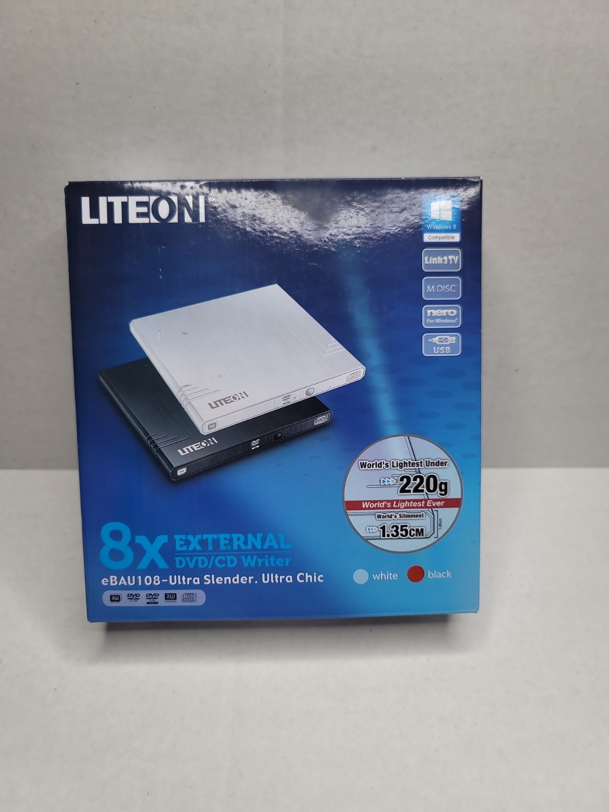 LITE-ON 8x External DVD/CD Writer Drive Black eBAU108 Ultra Slender M-Disc 
