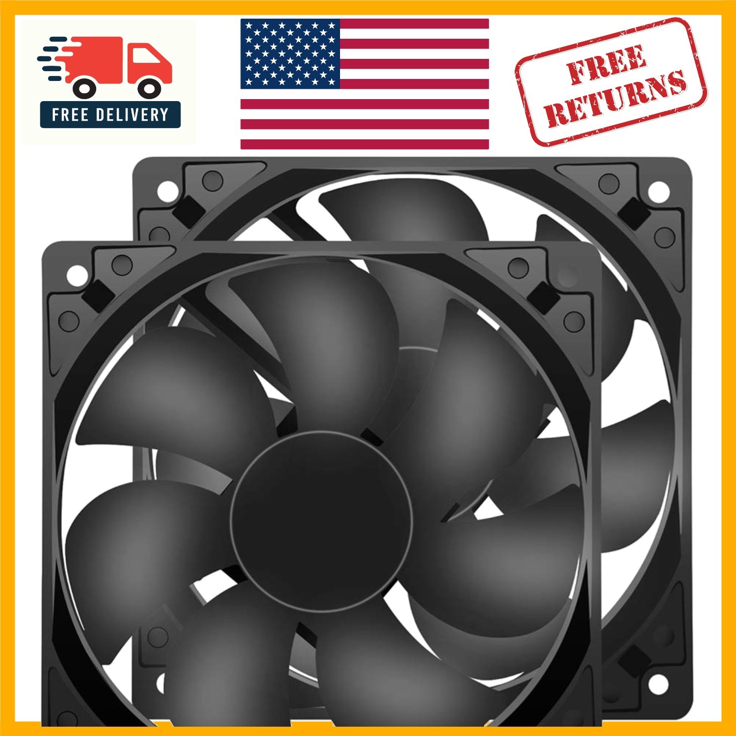 Quiet & Efficient 120x120mm Cooling Fans - 1600RPM, 47.2 CFM Airflow, 2-Pack