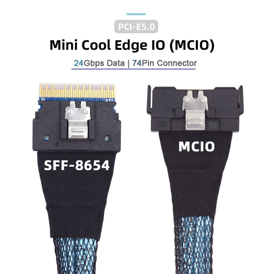 PCIE5.0 Mini Cool Edge IO MCIO 74Pin to SFF-8654 8i 74Pin Slimline SAS 4.0 Cable