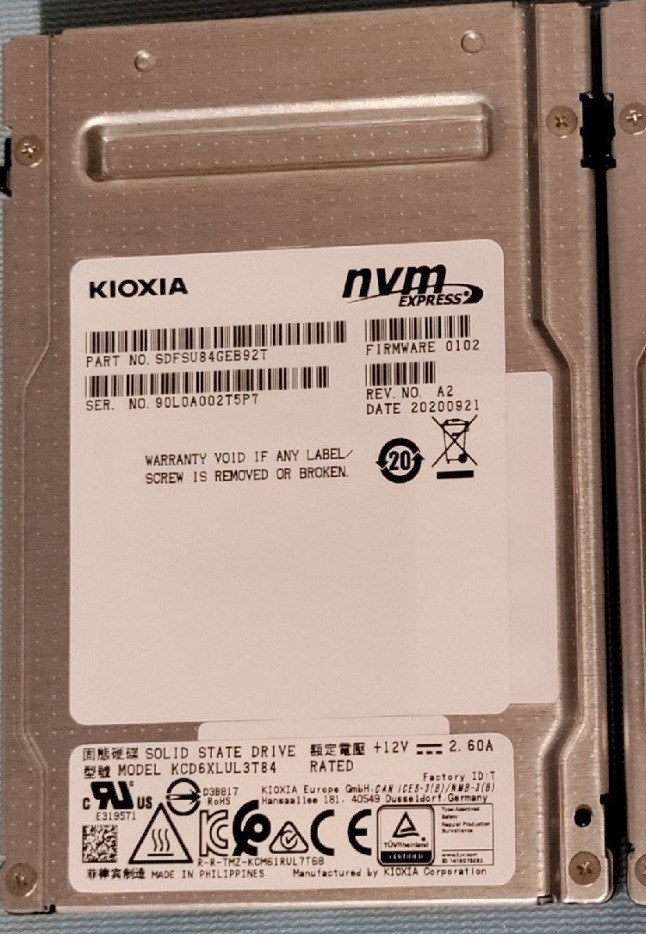 4 Drives - Kioxia CD6 3.84TB 2.5" PCIe 4.0 NVMe KCD6XLUL3T84 Gen 4 U.3