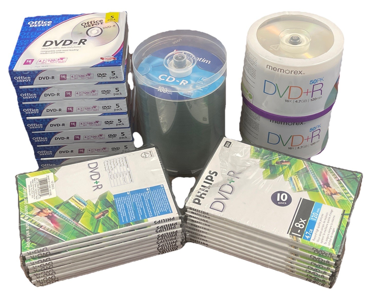 Huge Lot Of Memorex DVD Plus R 16x4.7 GB 50 Pack Blank Disks, Phillips, DVD-R