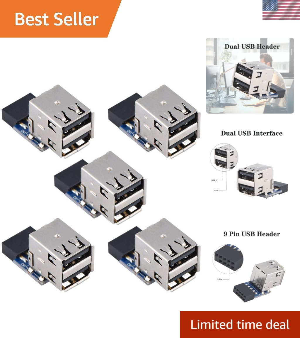 5Pcs Desktop Board USB Connector 9Pin/10Pin Dual .0 A Port Front Panel Adapte...
