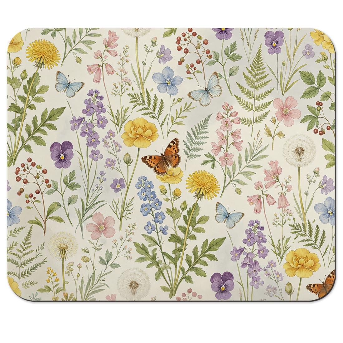 HAOSSUW Mouse Pad Wildflower and Butterfly 9.5x7.9
