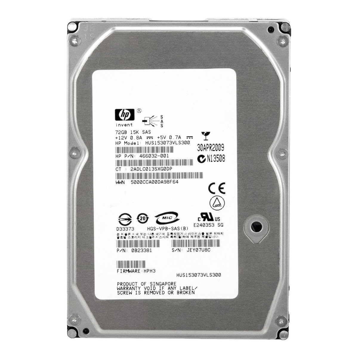 HARD DRIVE HP 466032-001 HUS153073VLS300 72GB 15K 16MB SAS 3.5''