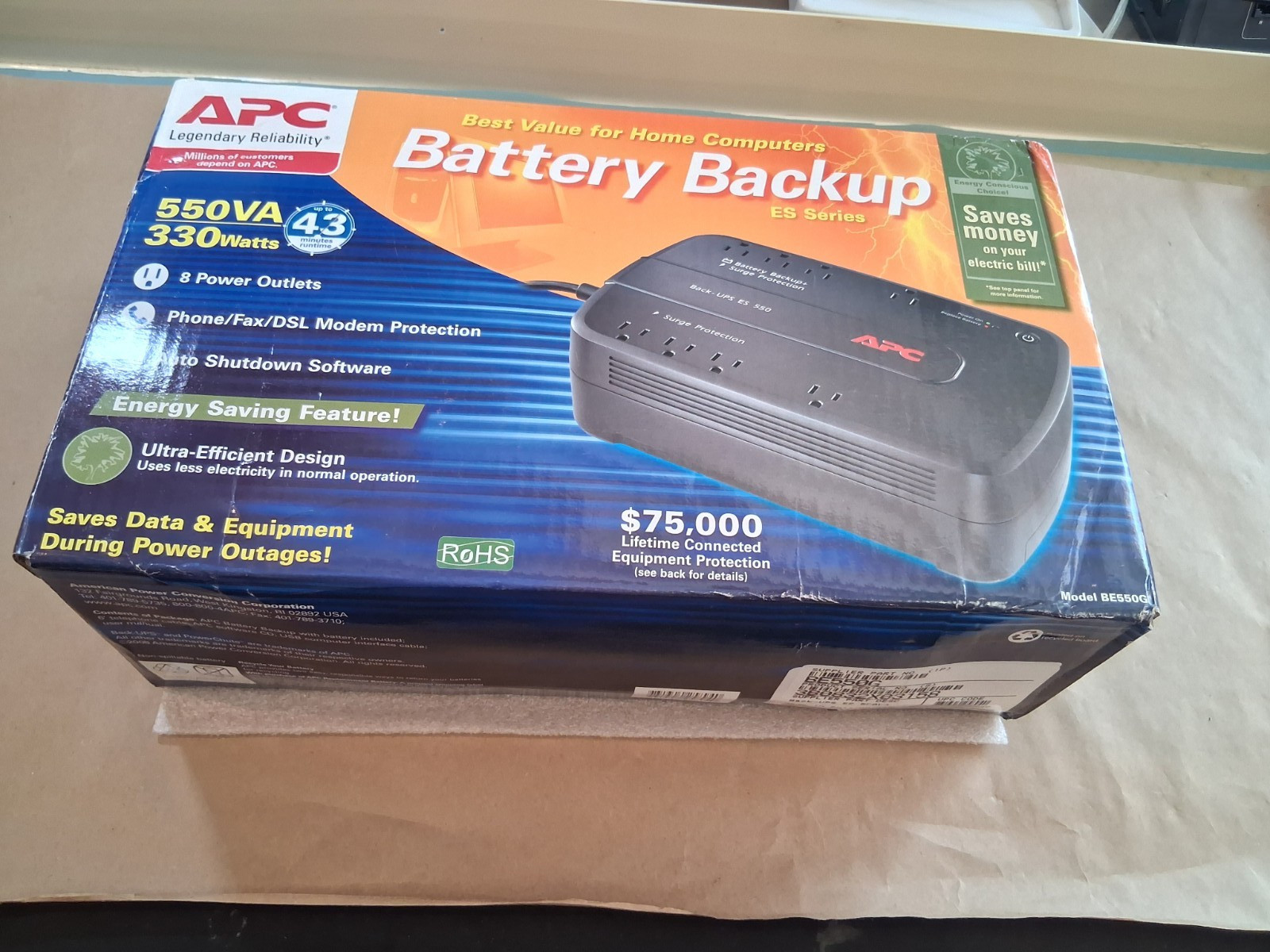 APC Back-UPS ES Series 550VA UPS 8-Outlets BE550G