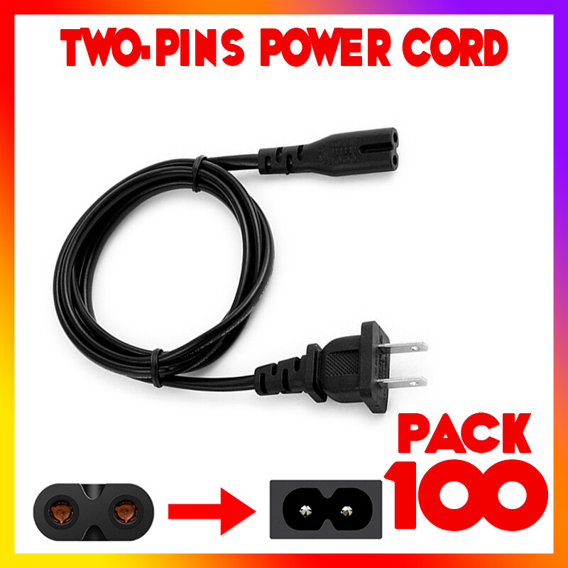 Lot of 100 Pack 2 Prong 2 Pin AC Wall Plug Adapter Cable 2-Slot Power Cord C7