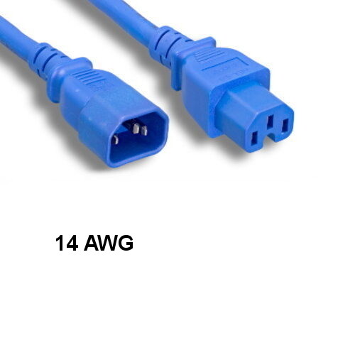 Kentek Blue 10Ft IEC-60320 C14 to C15 Power Cable 14AWG 15A for PDU UPS Server