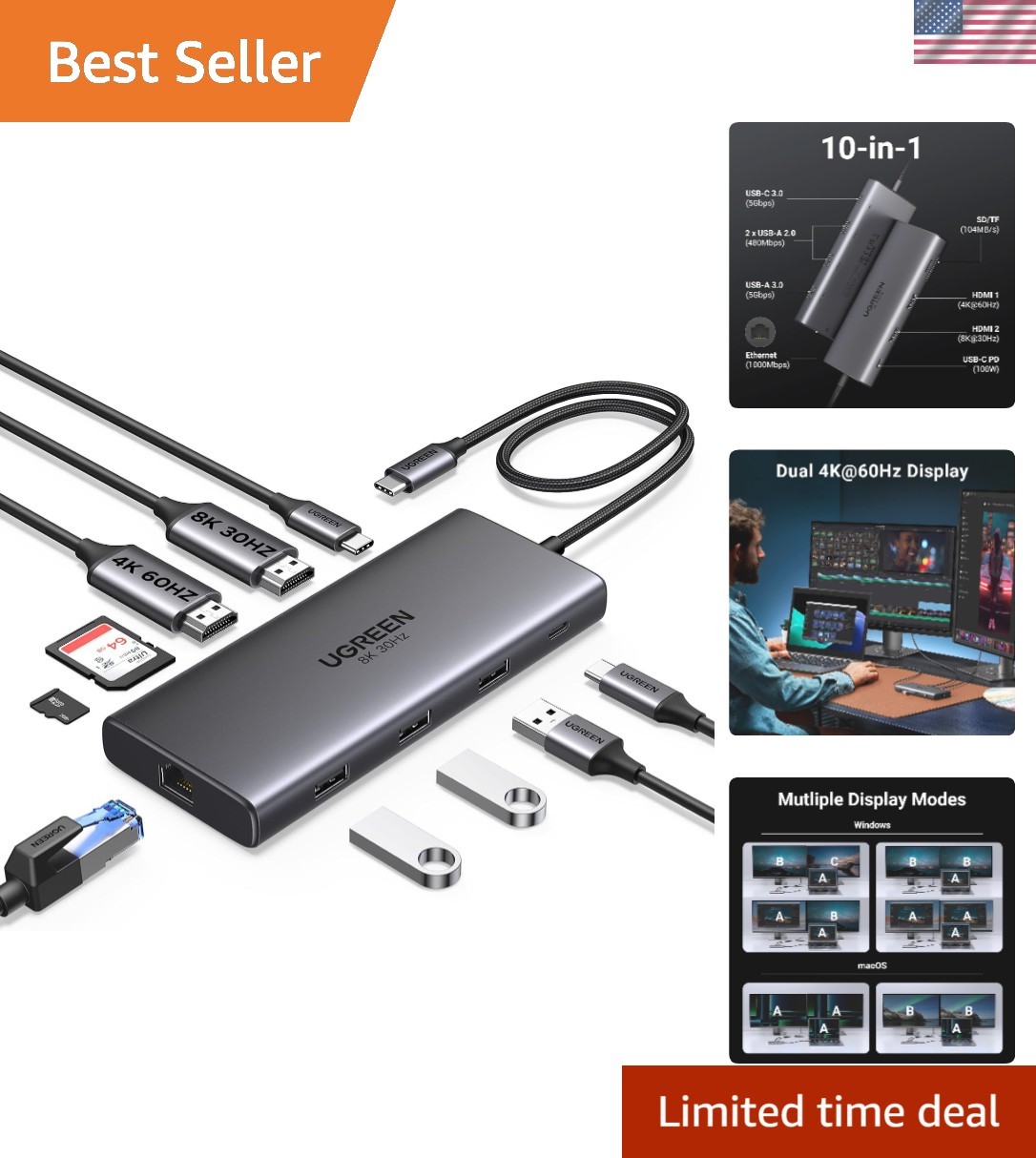Versatile USB C Docking Station with Dual 4K HDMI Support and High-Speed Ports