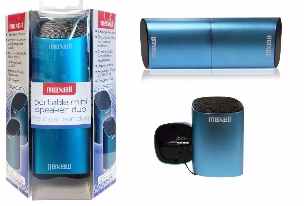 NEW Maxell 191272 Beacon Portable Mini Speaker Duo (USB Powered & Rechargeable)