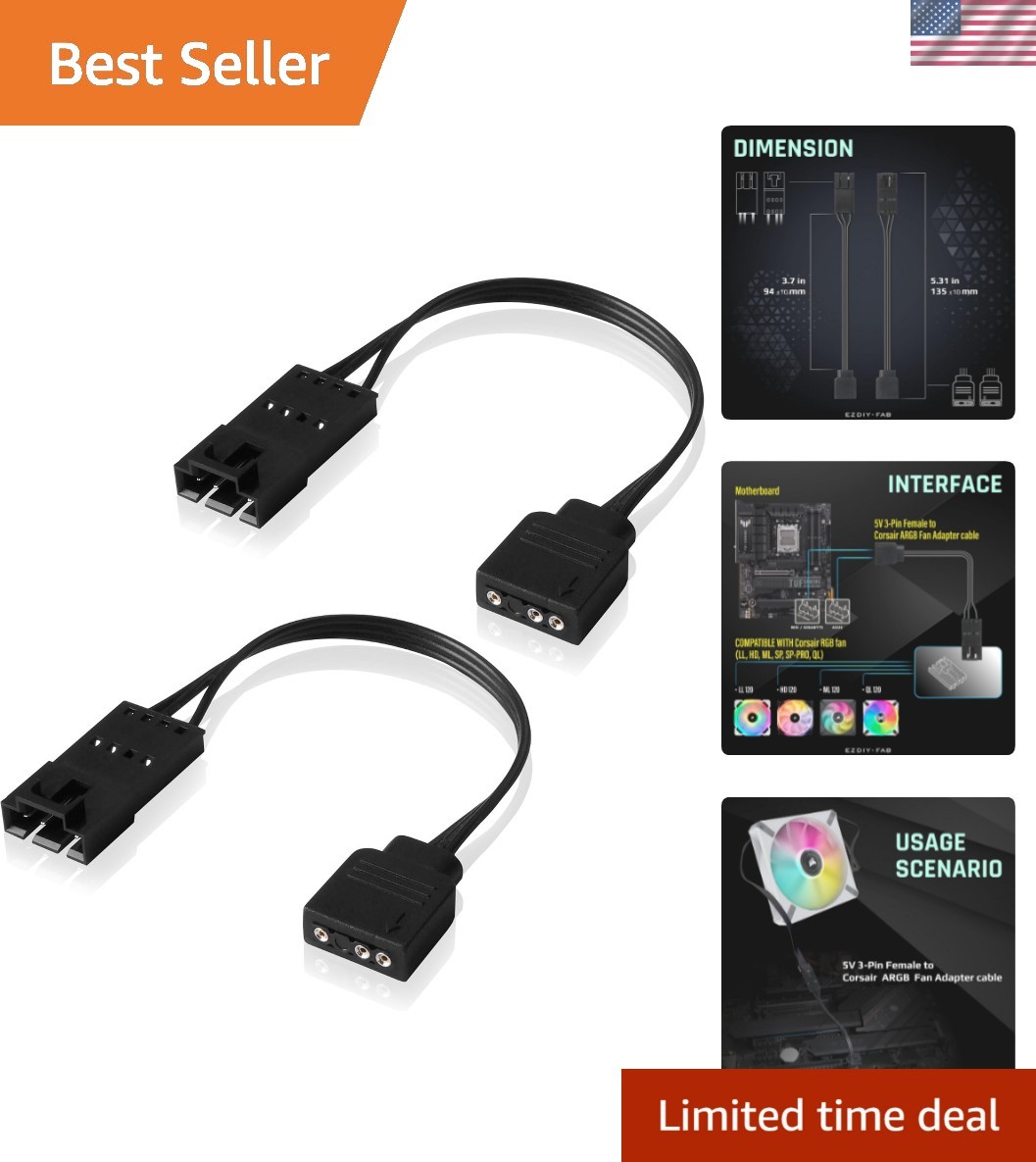 Adapter Cable Compatible with Corsair RGB Fan, ML/LL/QL/SP/HD Series, for Con...