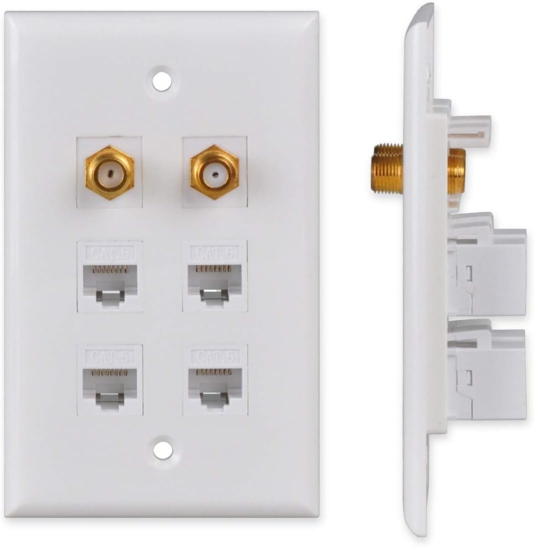Ethernet & Coax Wall Plate Cat6 Coax Keystone Wall Plate With 4 Rj45 Ethernet Po