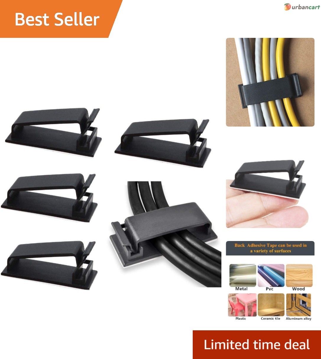 50-Pack Self-Adhesive Cable Management Clips for Home & Office