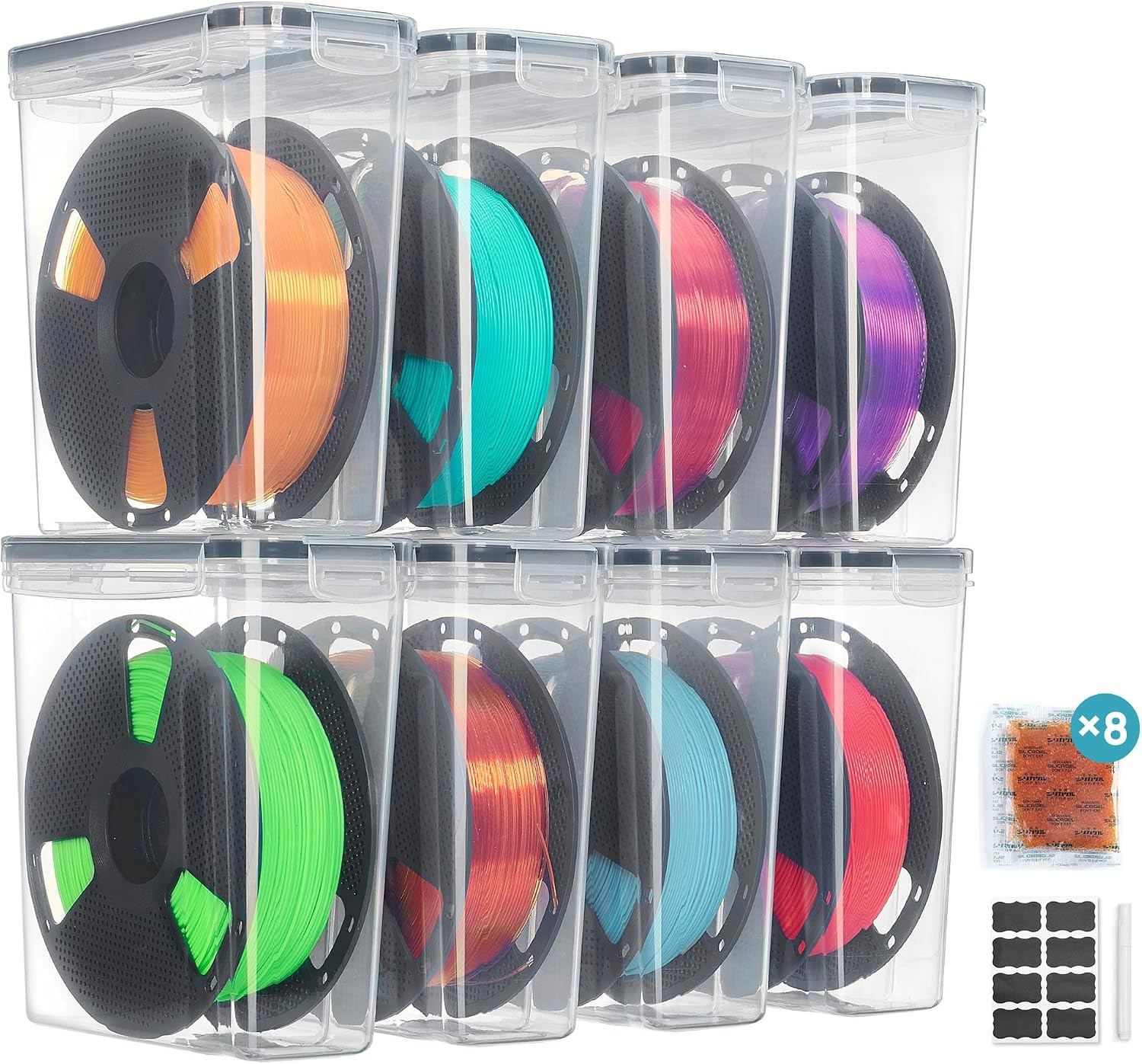 Filament Storage Box, 8 Pack, Clear, for 1KG Spools