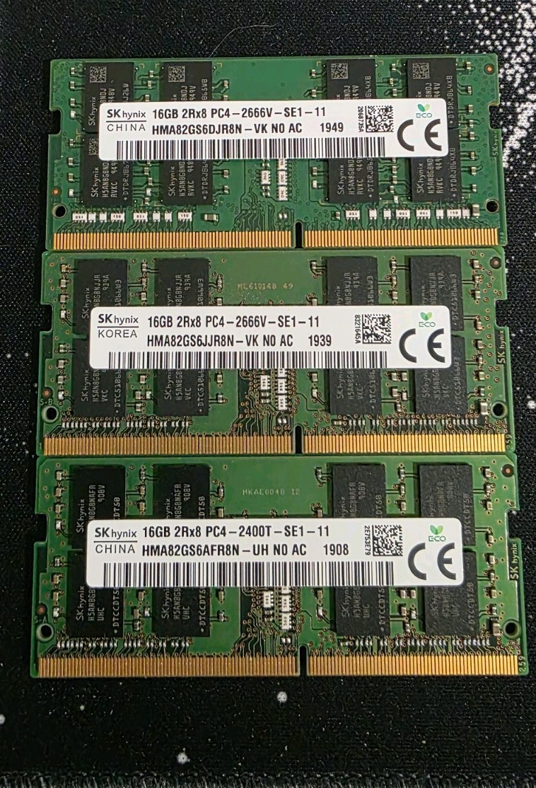 (48 GB) 2 SK hynix 16GB DDR4 2666MHz &  1 PC4-2400T Laptop Ram HMA82GS6AFR8N