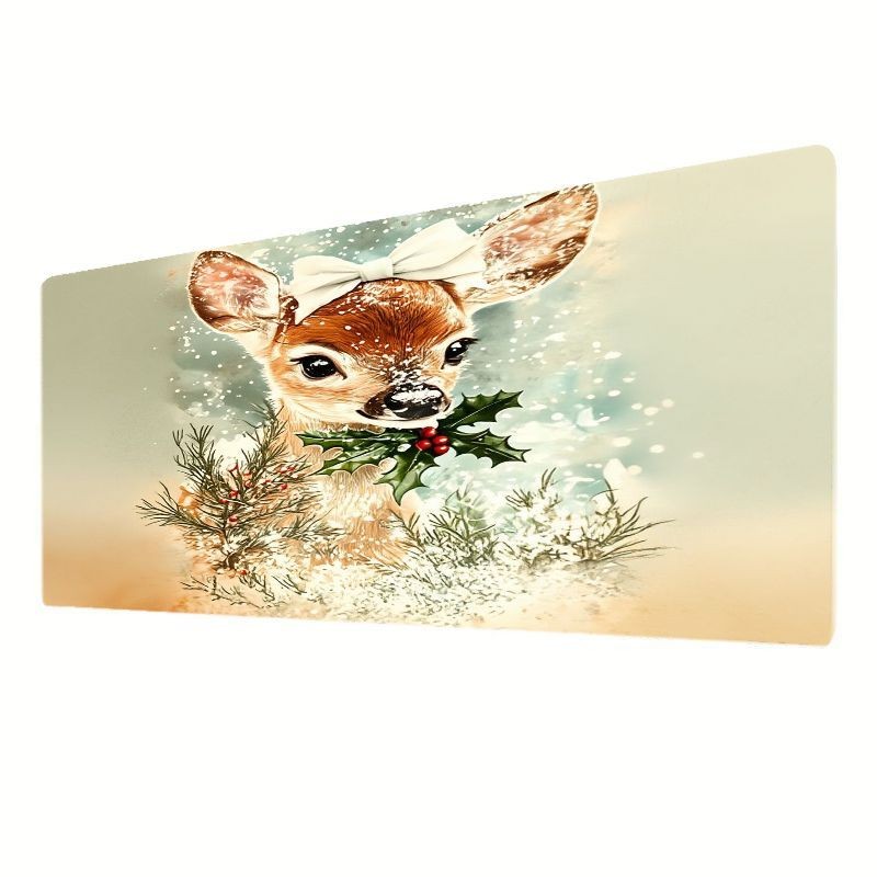 Cute Little Deer Mouse Pad, Winter-Themed Desk Mat, Festive Atmosphere, Suitab