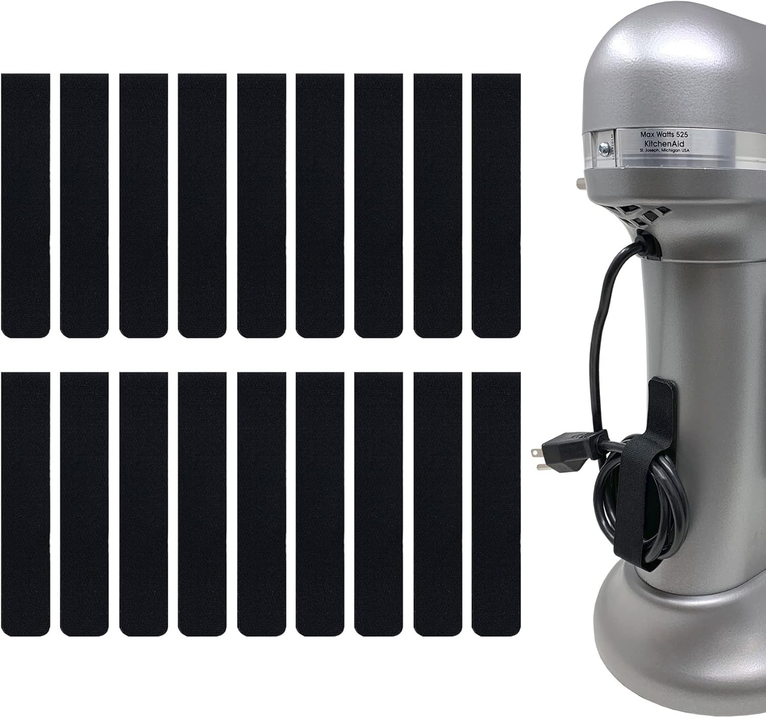 Cable Clams by Wrap-It Storage - 5" (18-Pack) Black - Cord Holder Strips with Ad