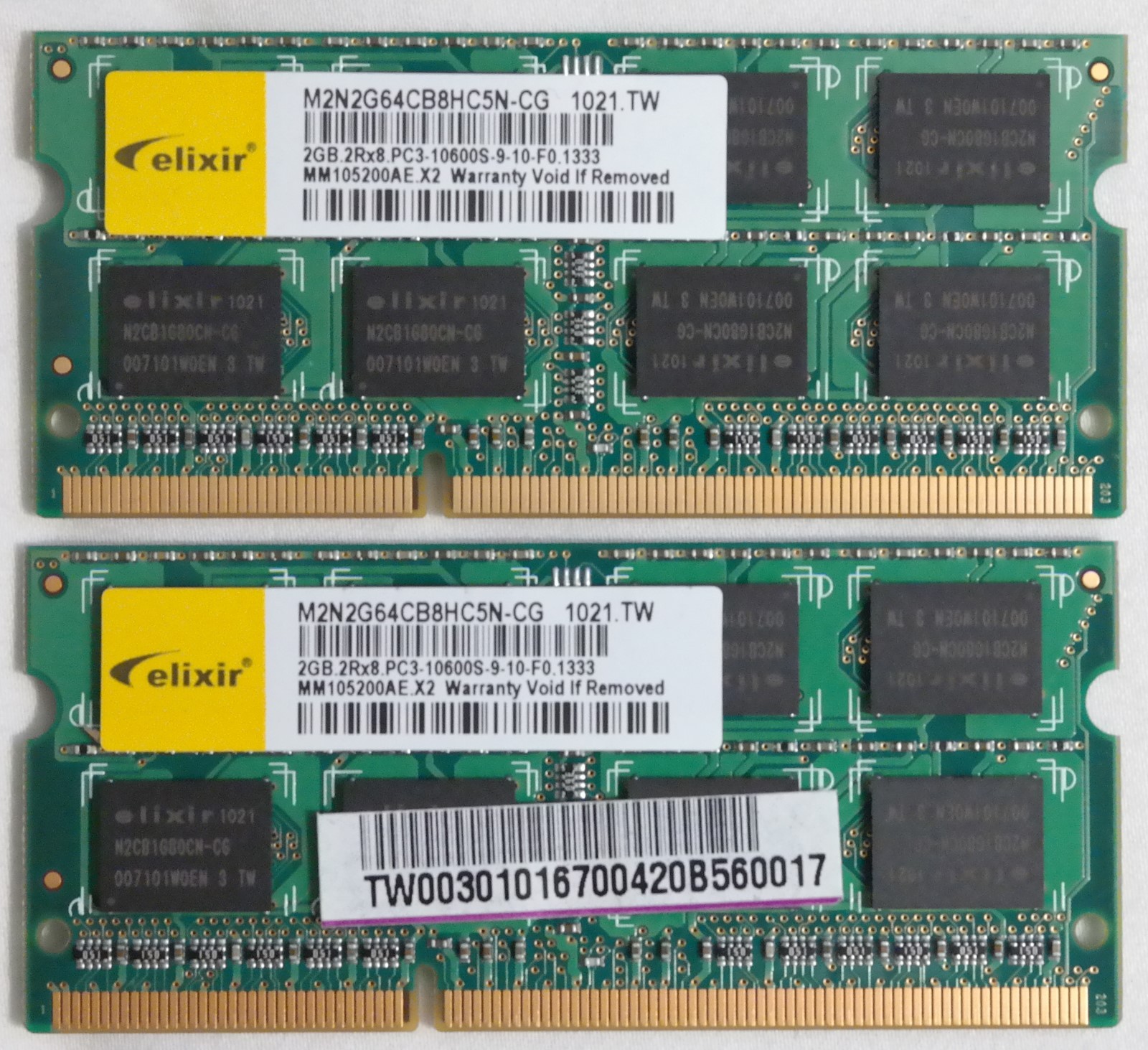 Elixir 4GB (2x2GB) PC3-10600S DDR3-1333 1333MHz Laptop Memory Ram