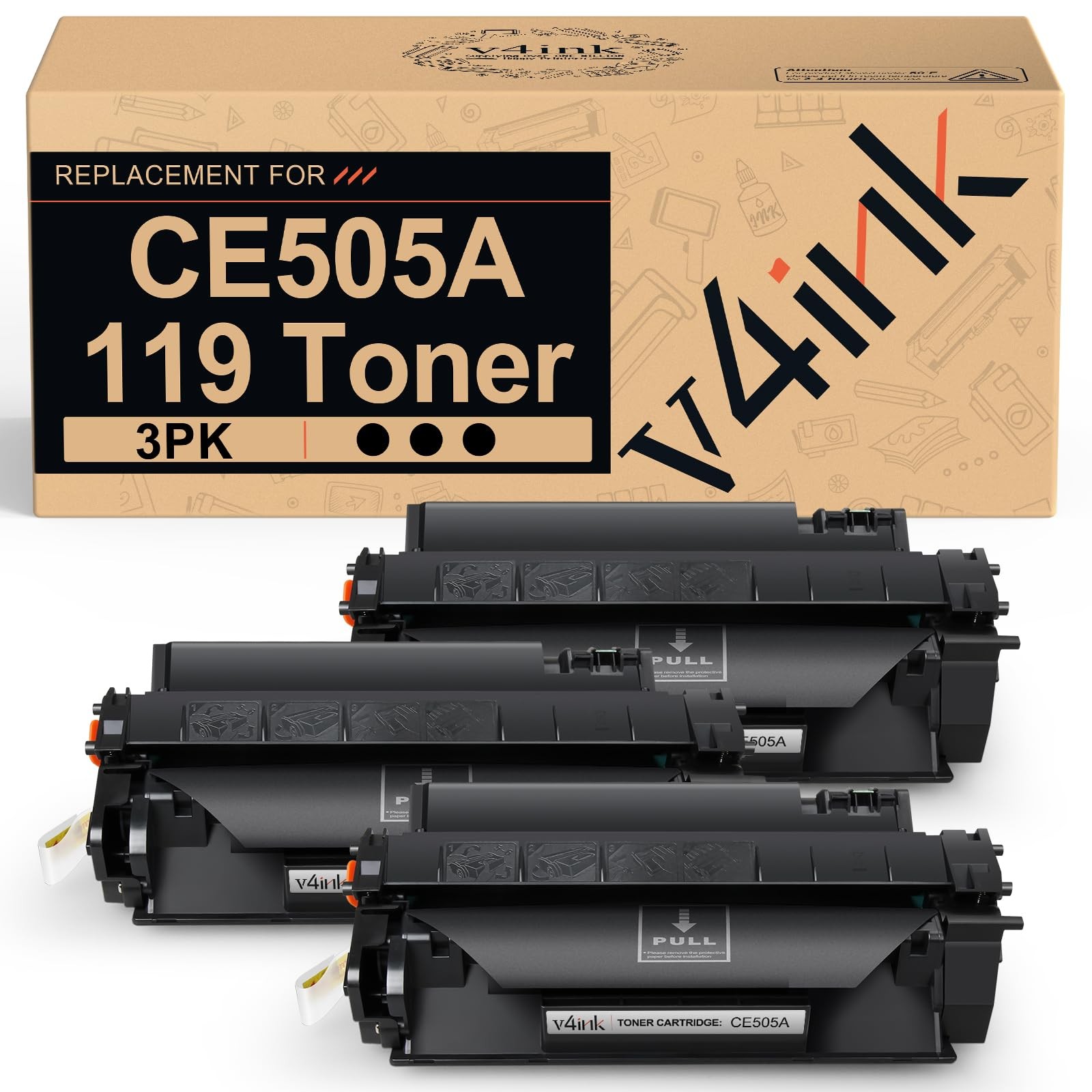 v4ink CE505A 119 05A Toner Cartridge for Canon 3-Pack