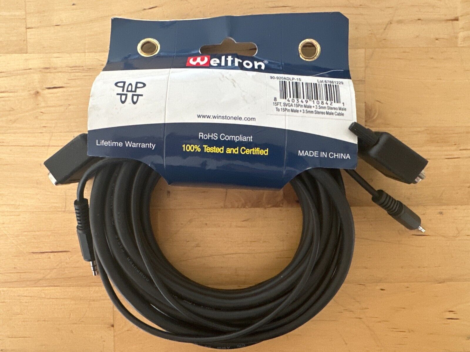 Weltron 90-920ADLP-15 SVGA 15Pin Male + 3.5mm Stereo Cable Male to Male 15ft New