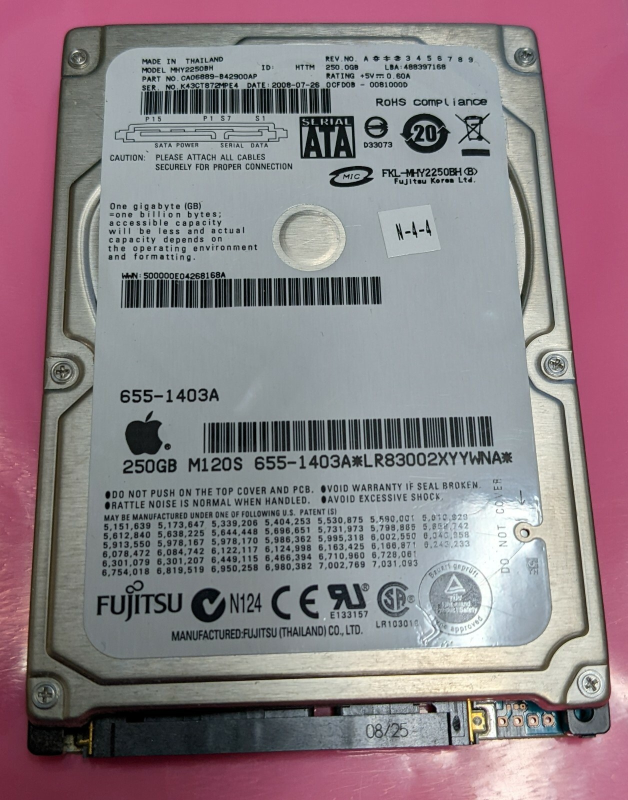 Apple 655-1403A Fujitsu MHY2250BH CA06889-B42900AP 250GB SATA HDD CA21344-B31X