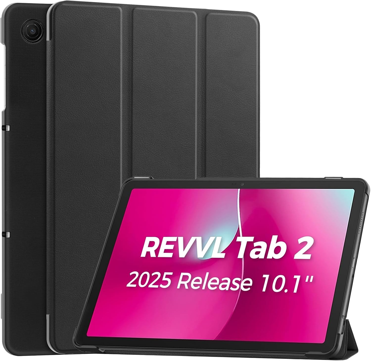 Hard Shell Stand Case for T-Mobile REVVL Tab 2 (2025, 10.1") - Black PU Leather