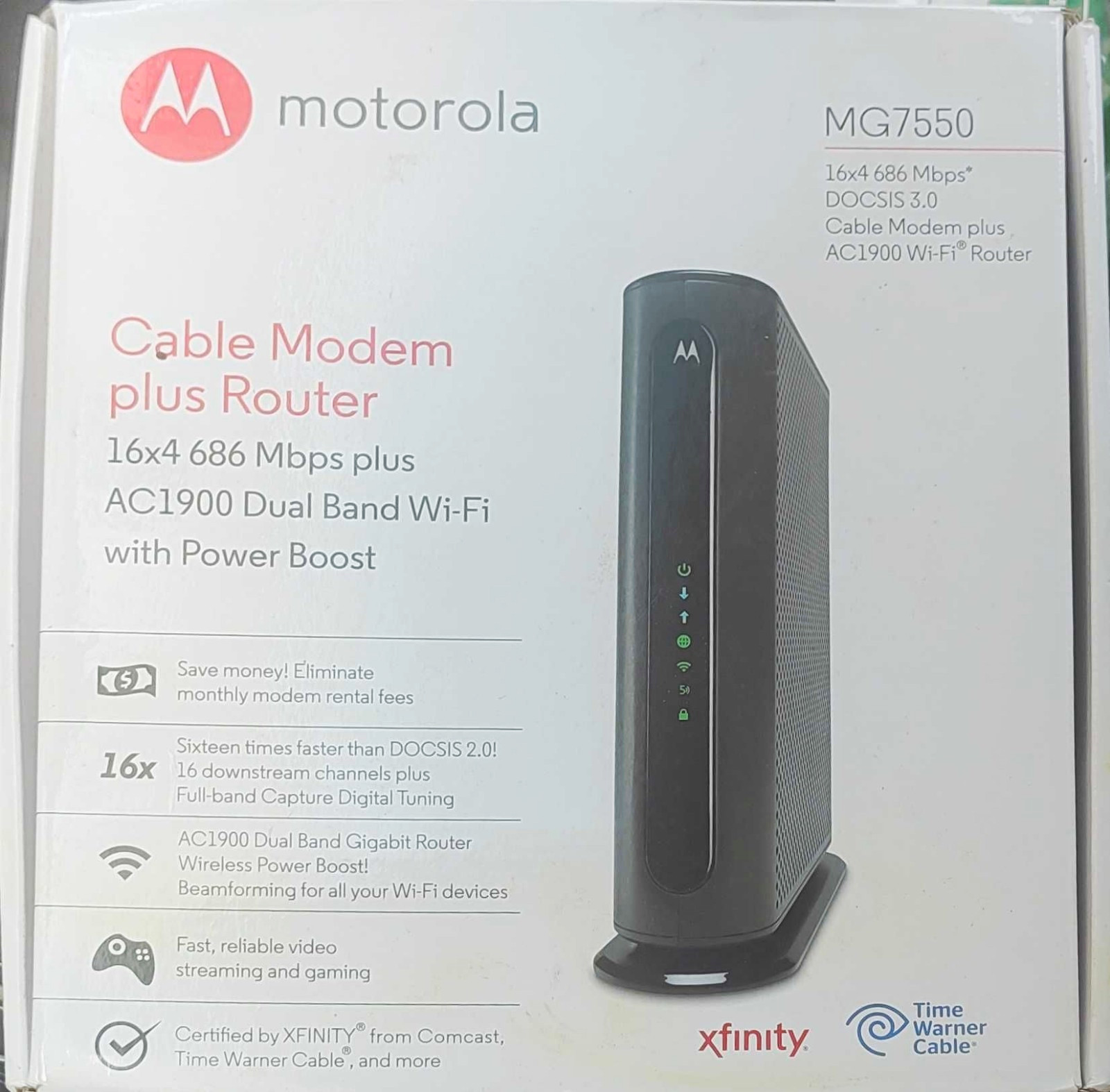 Motorola MG7550-10 DOCSIS 3.0 Cable Modem Router AC1900 Dual-Band 686 Mbps