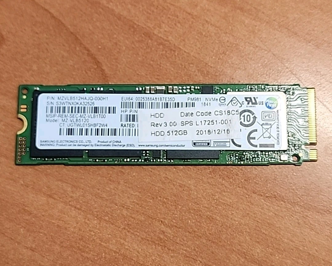 SAMSUNG PM981 512GB PCIe NVMe M.2 SATA SSD MZVLB512HAJQ-000H1 MZ-VLB5120