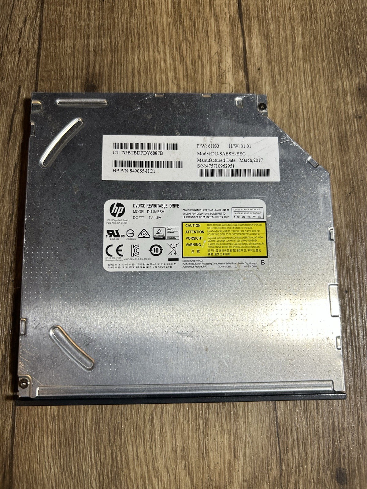 HP Internal Laptop DVD/CD RW Drive DU-8AESH-EEC SATA Slim 849055-HC1