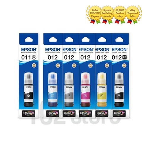 Epson 011 012 Ink Bottle 6-Color Set for L8160 L8180 EcoTank Bulk Pack