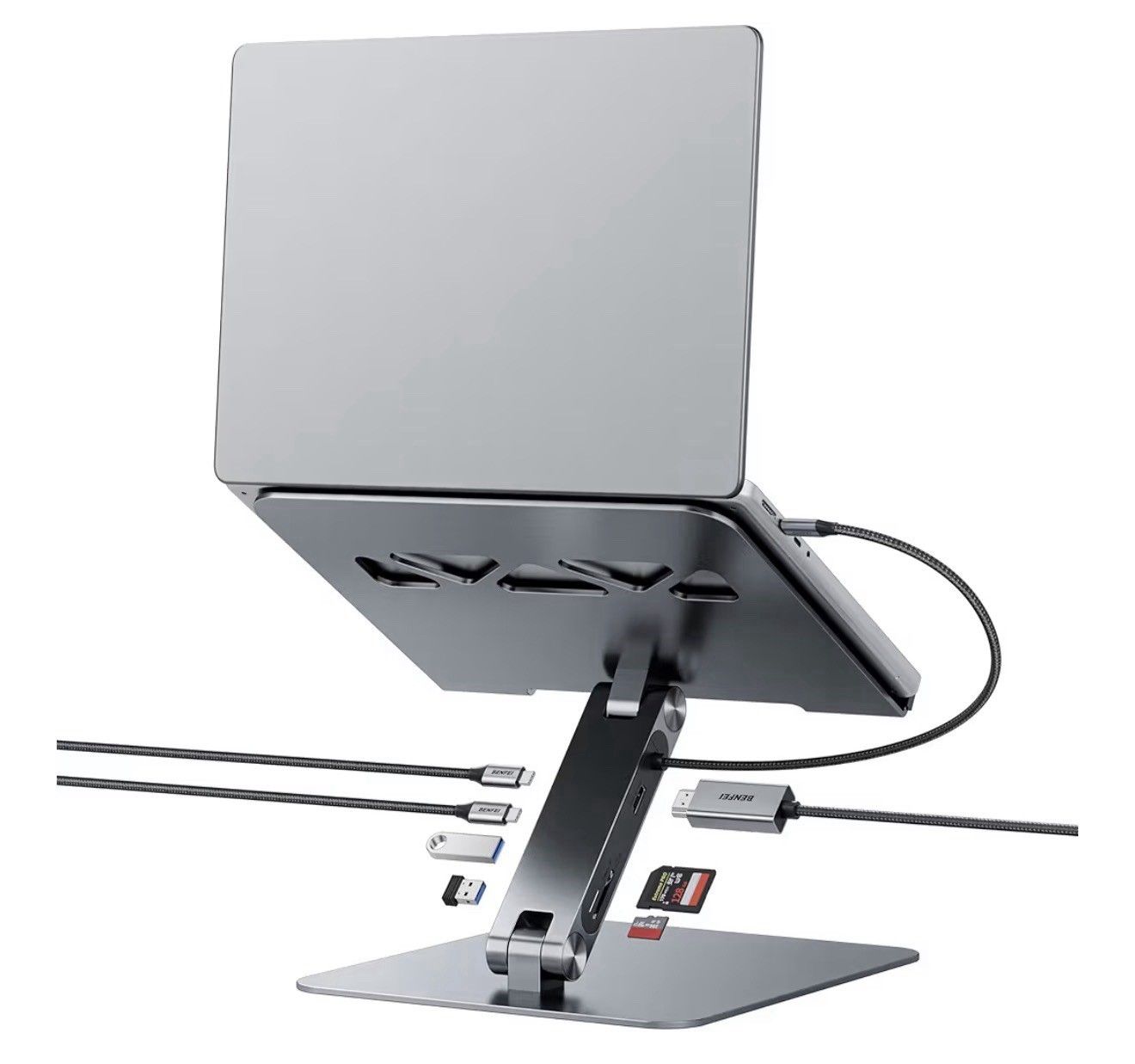 BENFEI Adjustable Laptop Stand USB C 7 in 1 Docking Station HDMI 4K 100W PD SD