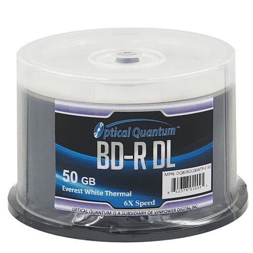50 OQ 6x 50GB Blu-ray Duel Layer BD-R DL White Thermal Printable OQBDRDL06WTP-E