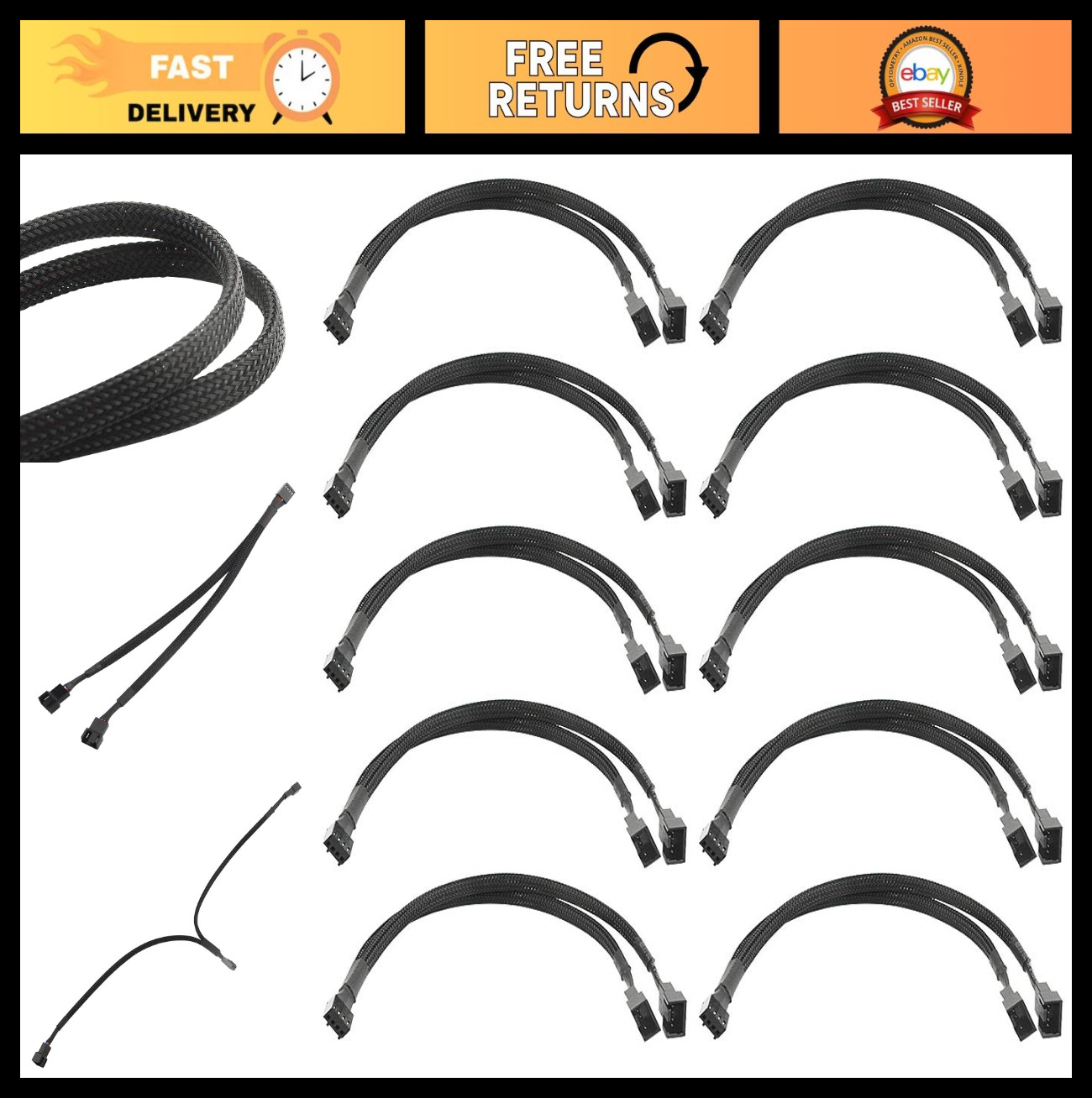 10 PCS 4 Pin PWM Fan Splitter Cable Y Connector 1 to 2 Power Extension for PC Ca