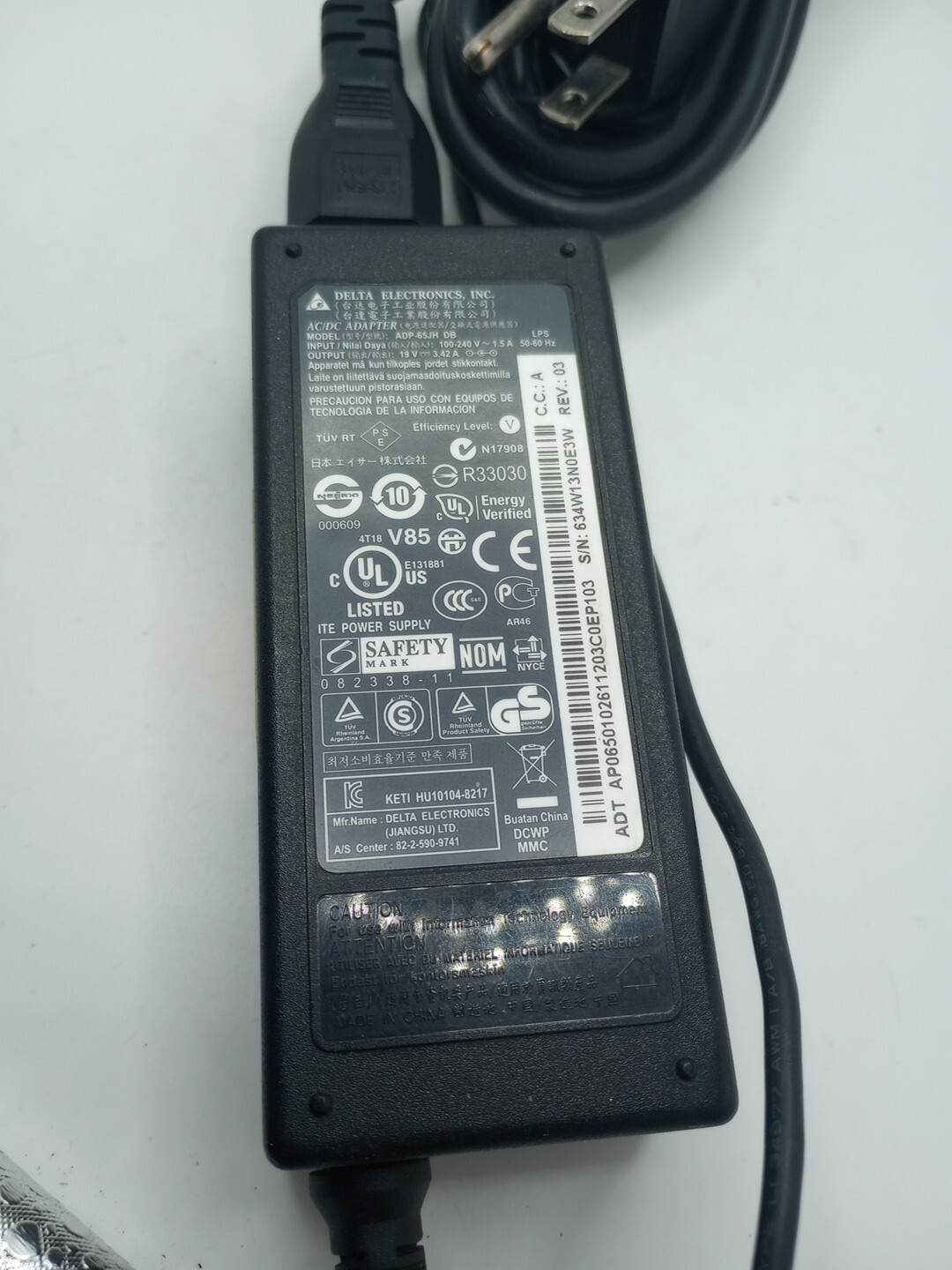 #K) Delta Acer Laptop Charger Adap Power Supply ADP-65JH DB 19V 3.42A 65W Tested
