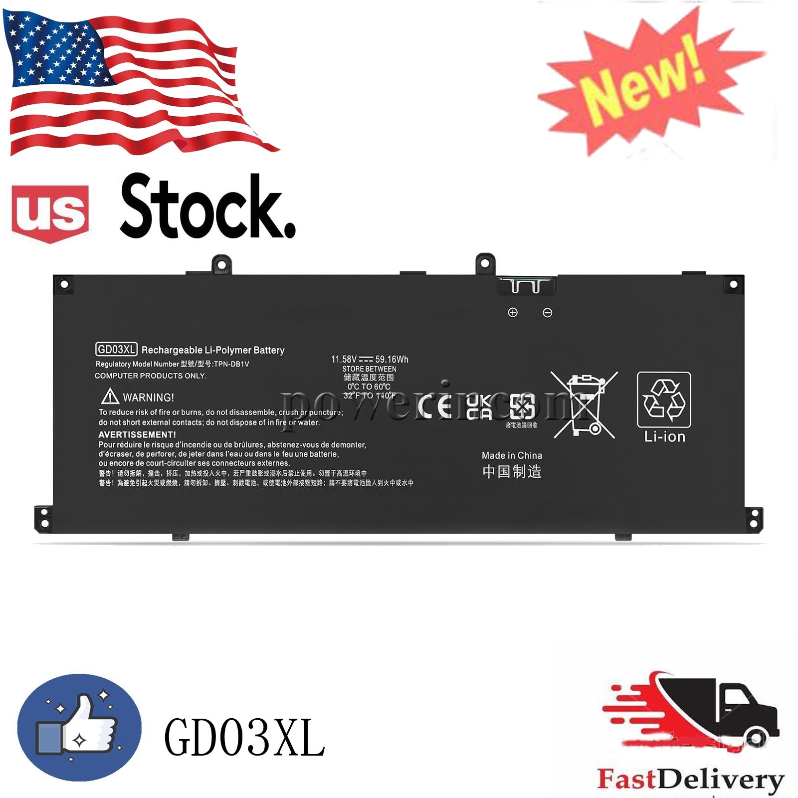 GD03XL 59.16Wh 11.58V Battery for HP Pavilion 16-Ag 16-Ag0000 16-Ag0052Wm