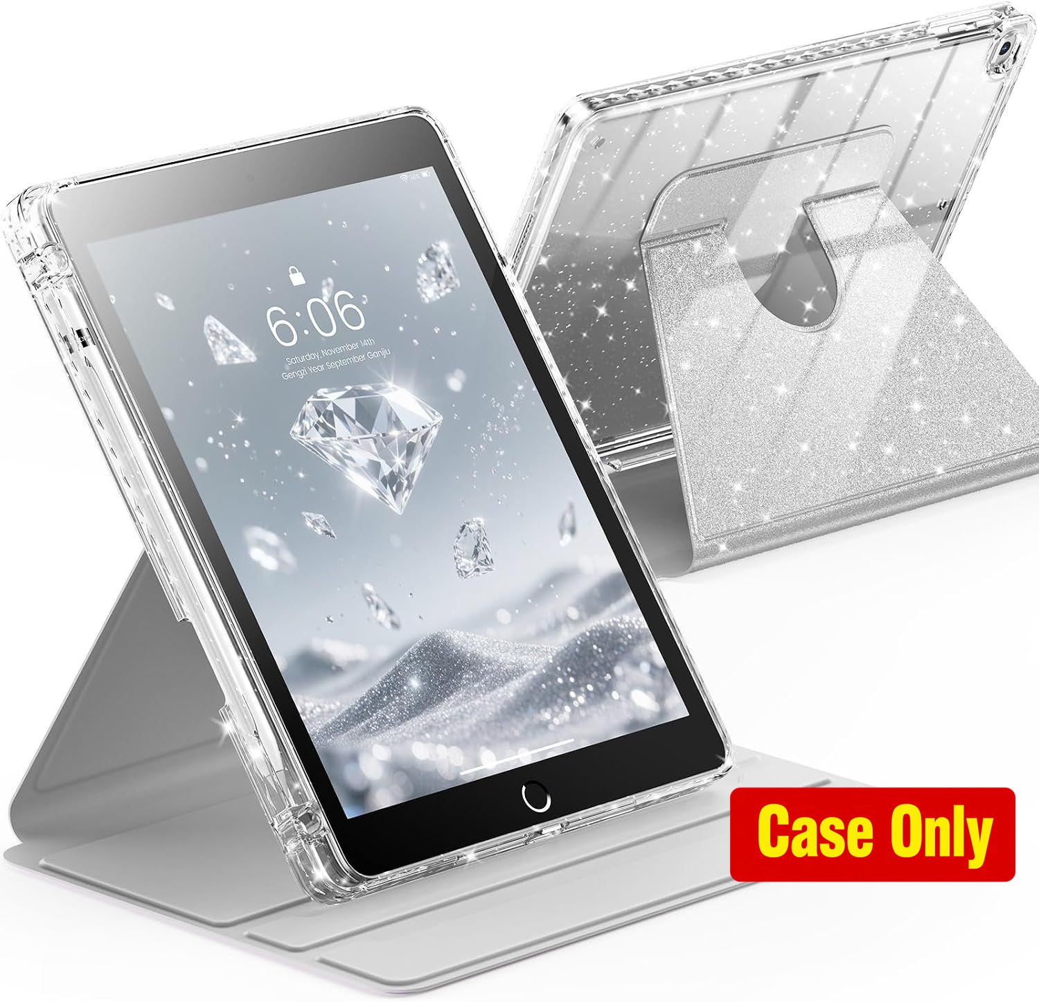 Case for iPad 9.7 Inch 6th/5th Generation, Cute Glitter Cover with 360 Rotation