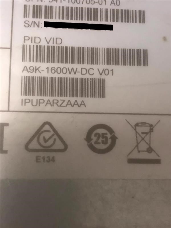 New Pulled Cisco A9K-1600W-DC 1600W DC Power Supply Module