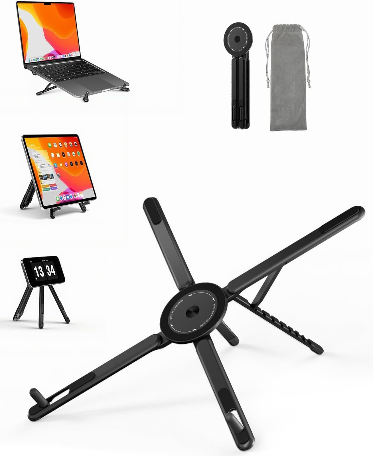 Laptop Stand Adjustable 3-in-1 Magnetic Foldable Desktop Holder for Tablet Phone