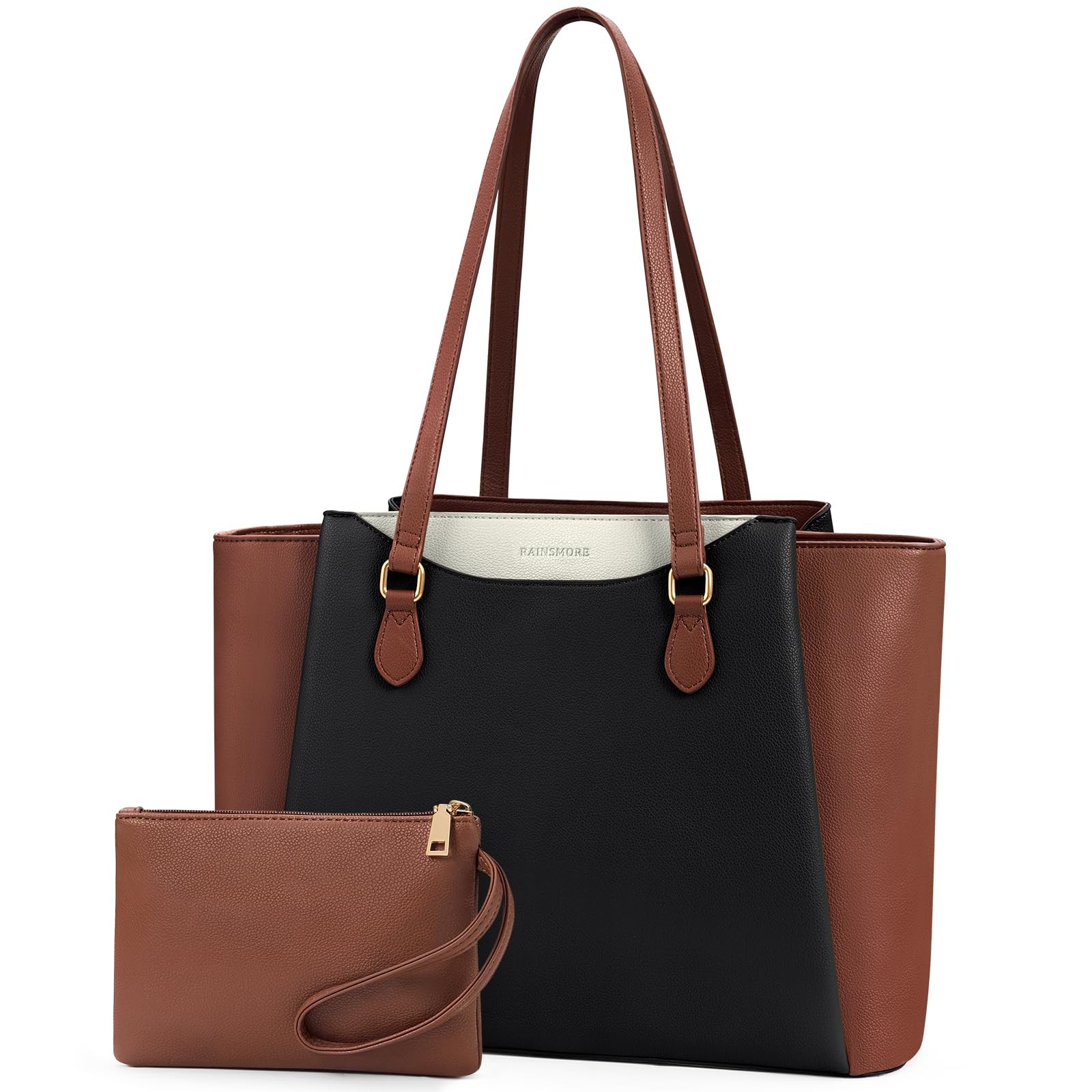 RAINSMORE Laptop Bag for Women 15.6 Inch, Waterproof Faux Leather Work Tote B...