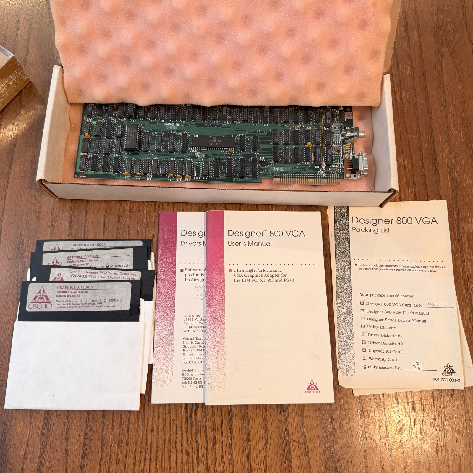 Orchid Designer 800 VGA 8-Bit ISA Vintage Video Card Box Manuals Disks 1988