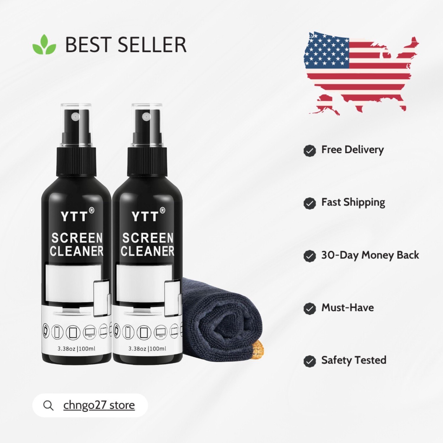 Gentle Screen Cleaner Spray Kit + Microfiber Cloth - 2 Pack Essentials