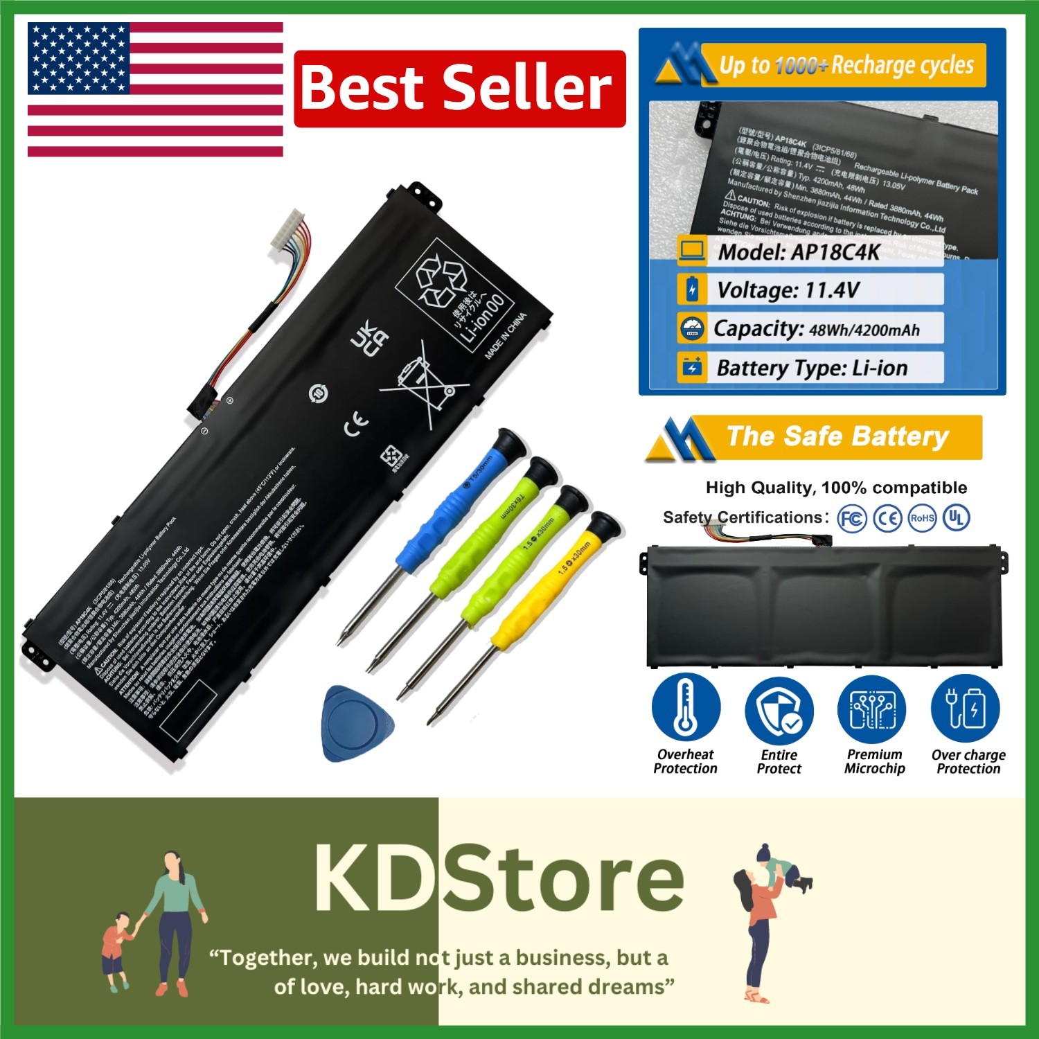 High Capacity 11.4V 48Wh Replacement Battery for Acer Aspire 5 Spin 3 314 Series