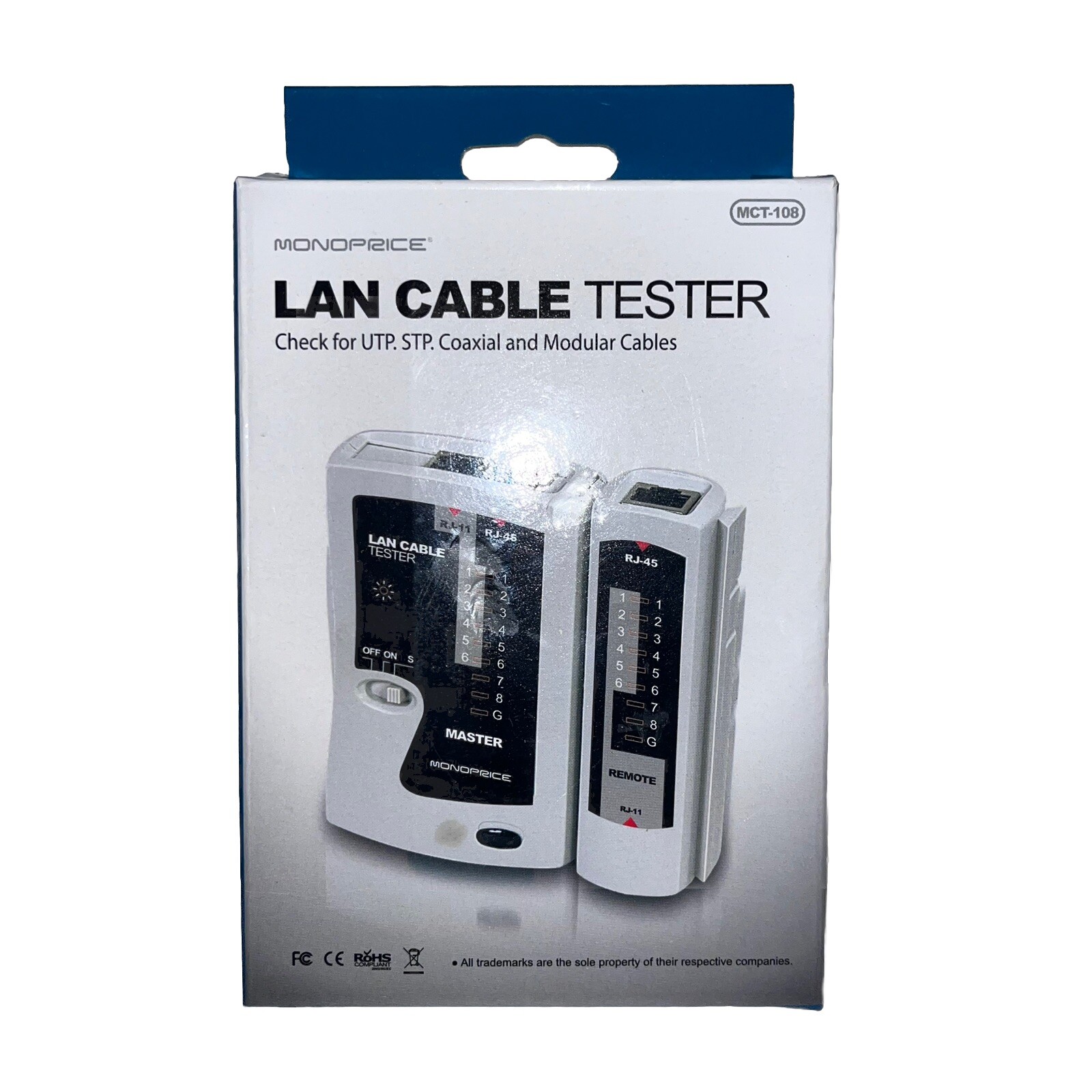 Monoprice RJ-11 and RJ-45 Modular Plug Tester (108138) New Sealed 844660081388