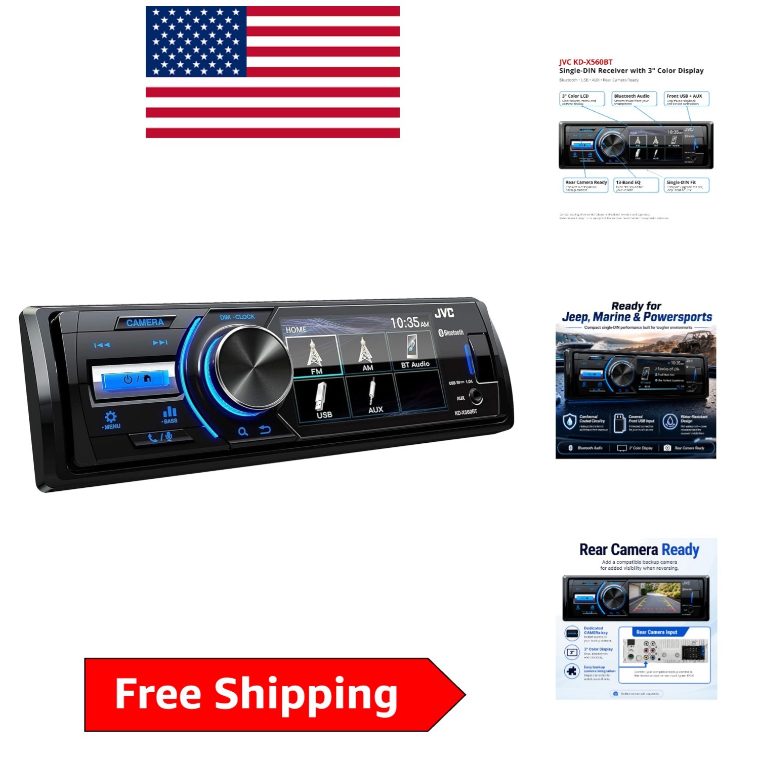 Versatile KD-X560BT Marine Receiver with Bluetooth, USB, and Equalizer Features