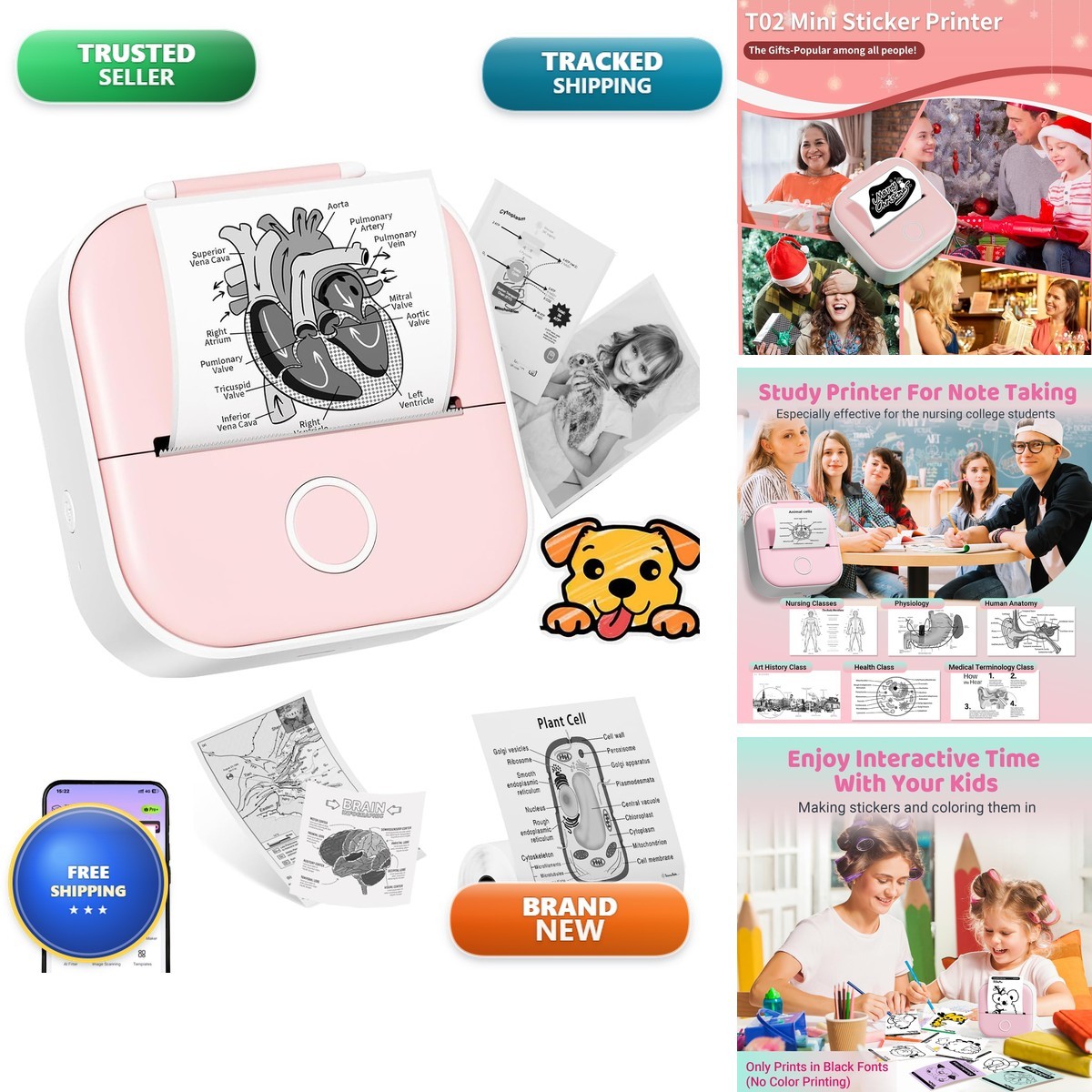 Ponek T02 Mini Sticker Printer, Pink