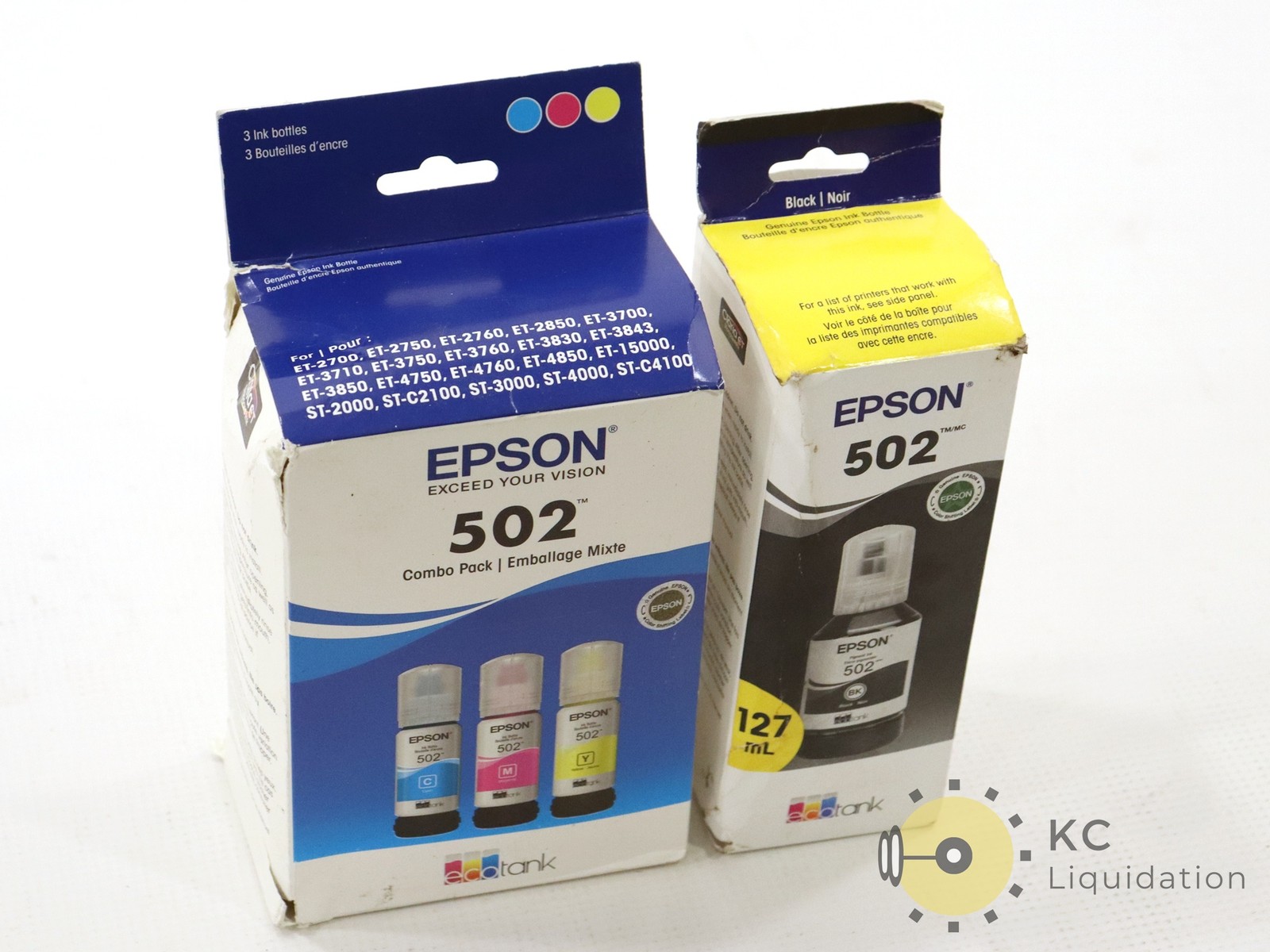Epson 502 Combo 3-Pack 70ml Ecotank C/Y/M w/ Epson 1-Pack 127ml BK Refill Bottle