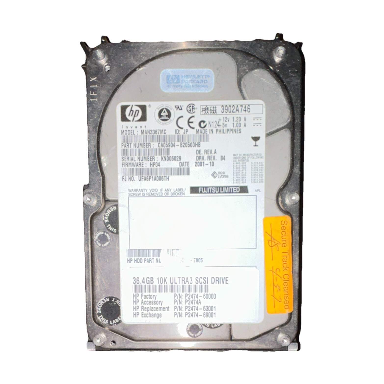 HP MAN3367MC 36.4GB 3.5" Ultra160 SCSI SCA-2 LVD 10K RPM 8MB Hot Plug