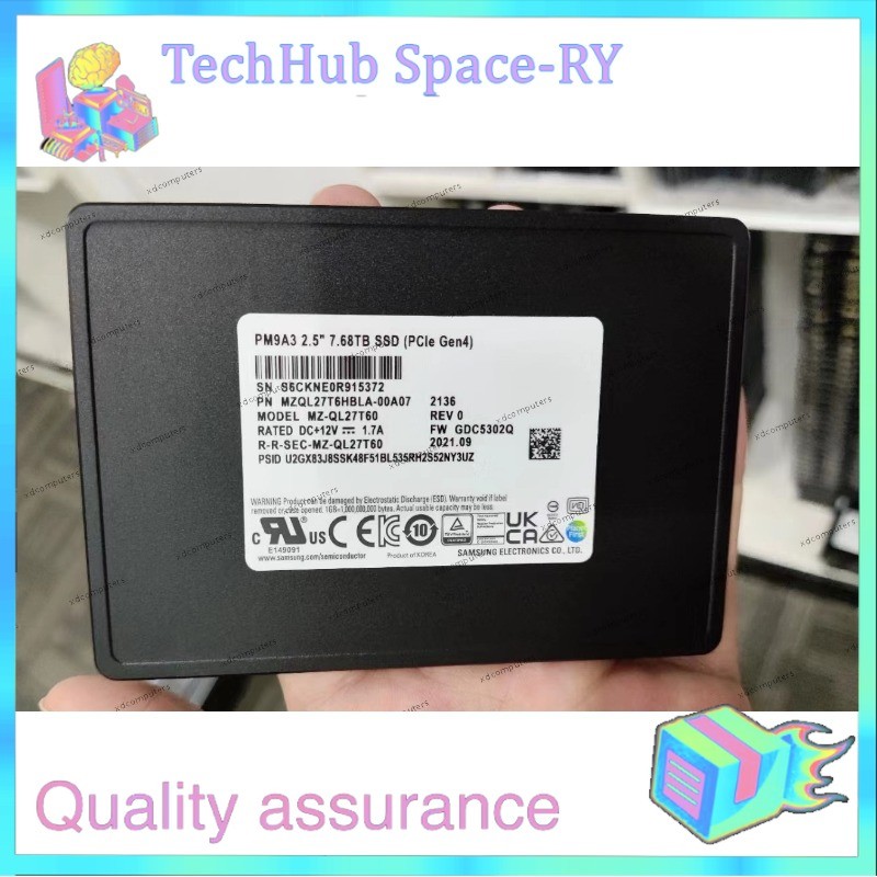 New Samsung PM9A3 7.68TB SSD U.2 NVME MZ-QL7T60 PCIE MZQL27T6HBLA-00A07