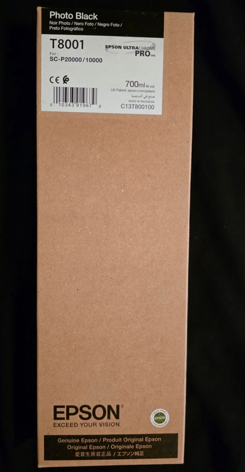 Genuine Epson T8001 Photo Black 700ml SureColor P10000 P20000 Best By 03/2024